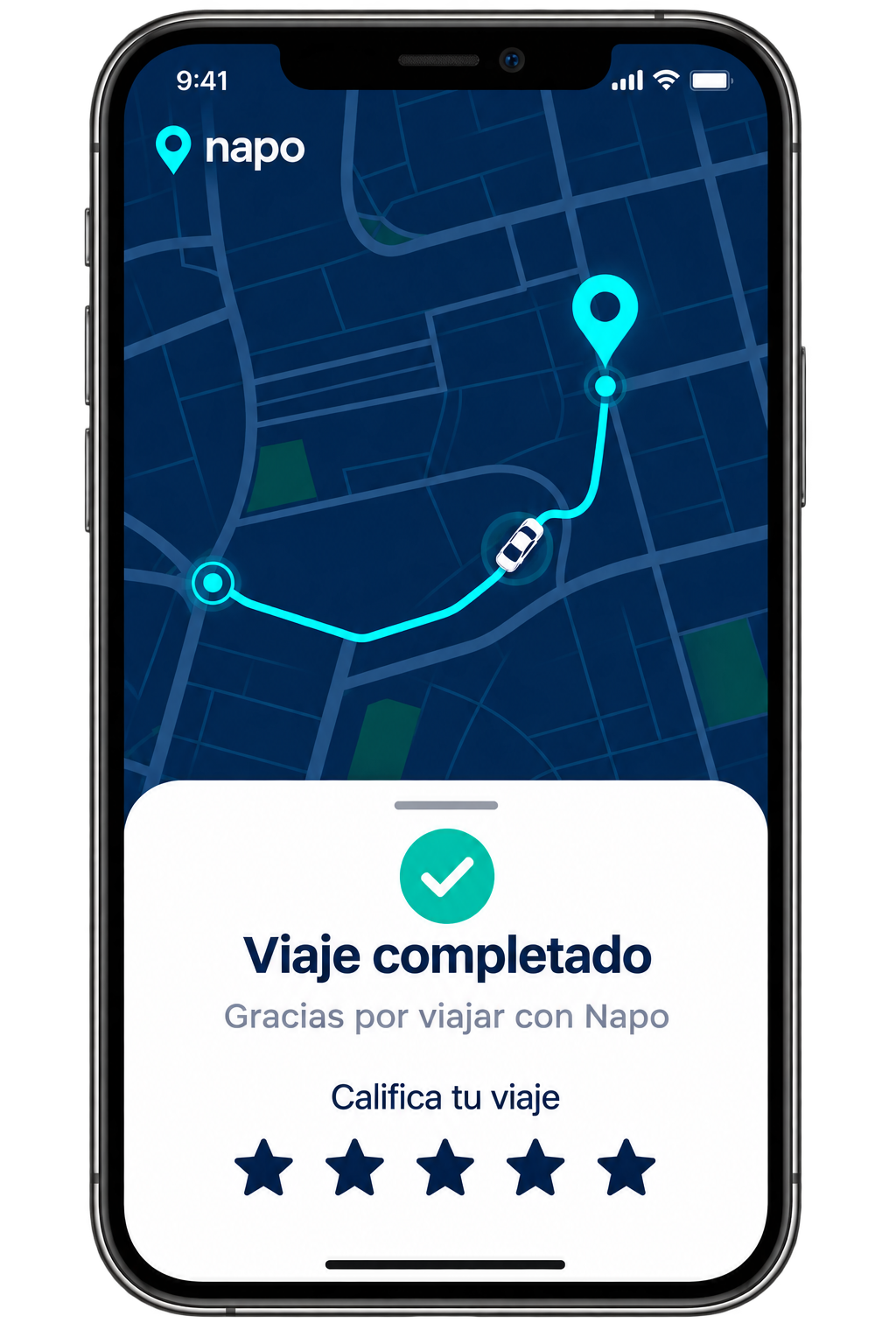 Pantalla de viaje completado dentro de la aplicación Ñapo